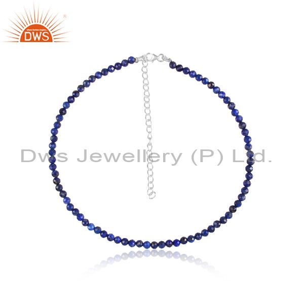 Lapis gemstone fine silver women chain necklace jewelry supplier