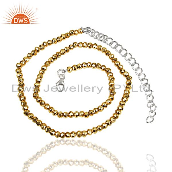 Gold pyrite beads gemstone sterling silver chain necklace supplier