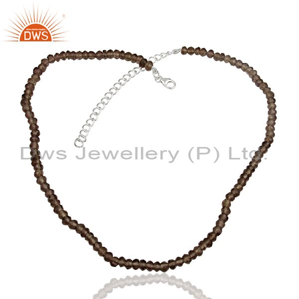Smoky quartz gemstone beads supplier silver chain necklace jewelry