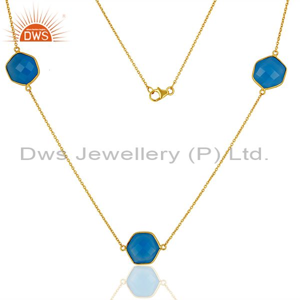 Blue chalcedony gemstone silver women necklace jewelry supplier
