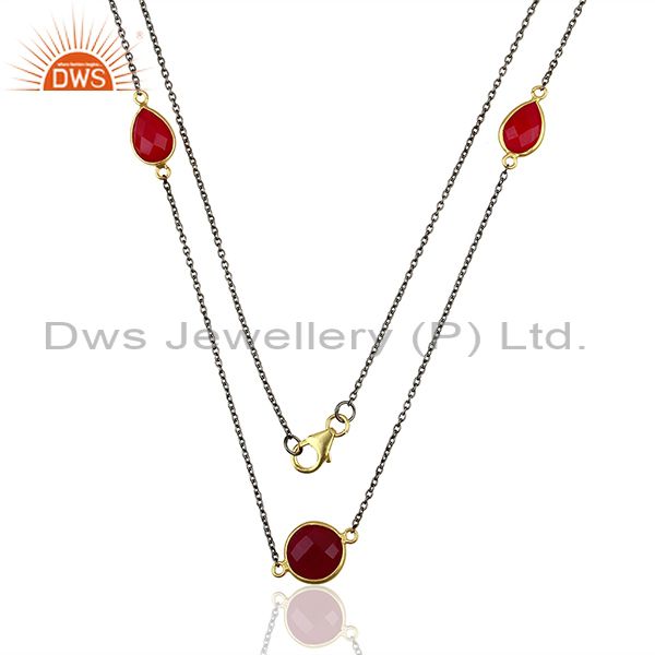 Manufacturer of pink chalcedony 925 silver gemstone necklace supplier