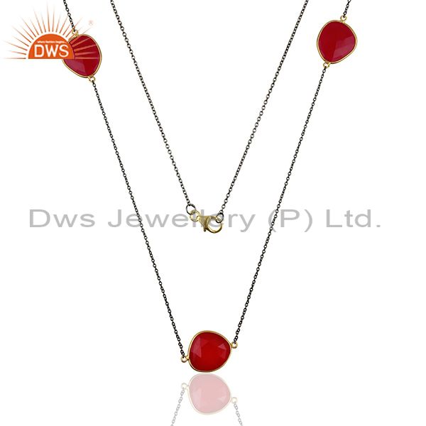 Indian designer 925 silver pink chalcedony gemstone necklace jewelry