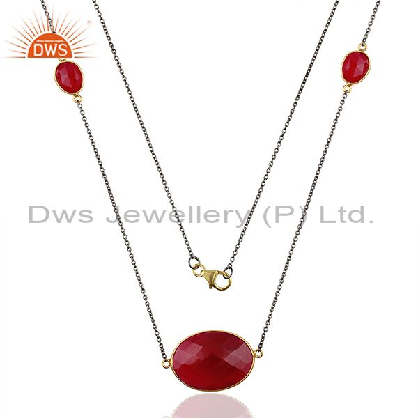Supplier pink chalcedony gemstone 925 silver chain necklace jewelry
