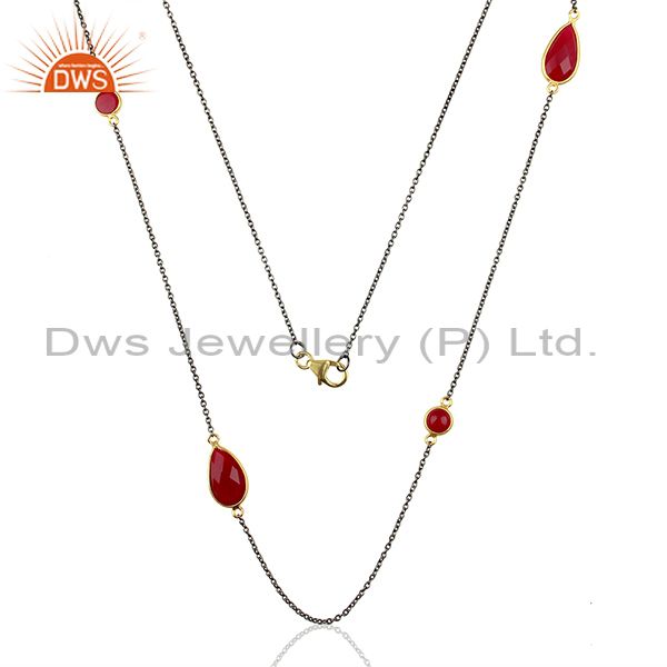 Designer 925 silver pink chalcedony gemstone necklace jewelry supplier