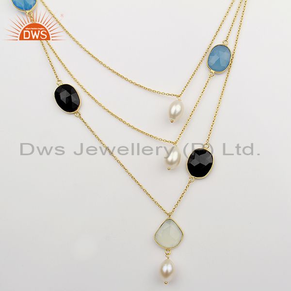 Solid 925 sterling silver multi gemstone chain necklace supplier