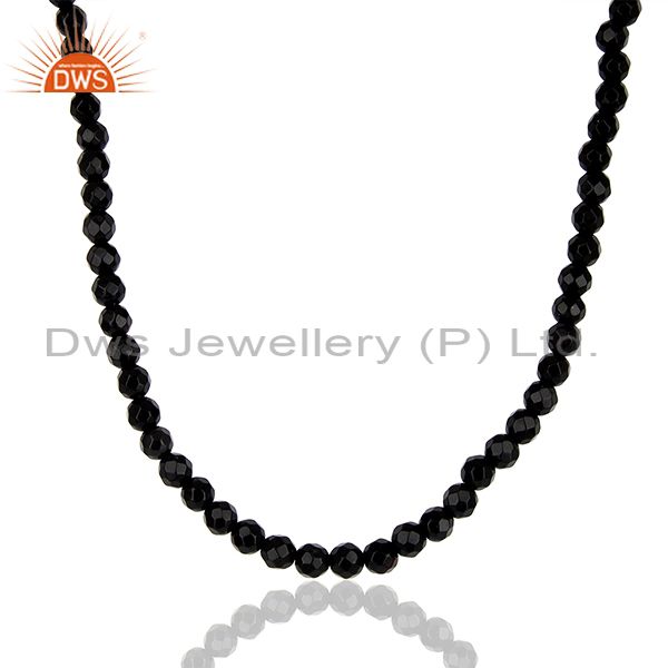 Black onyx 4 mm faceted beads 24 inch sterling silver necklace