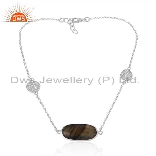 Natural labradorite gemstone sterling fine silver designer necklace