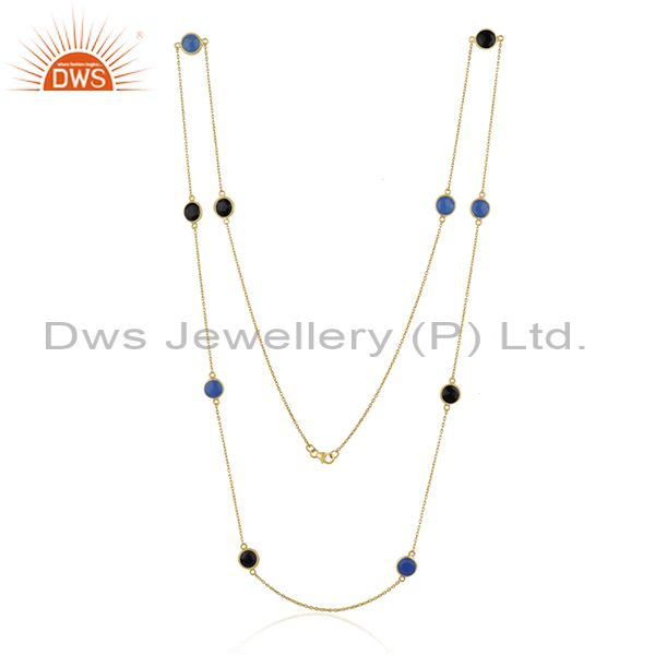 Chalcedony black onyx gemstone gold plated silver necklace jewelry