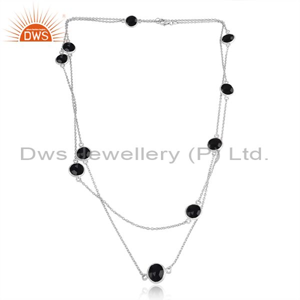 Handmade sterling silver long necklace with black onyx