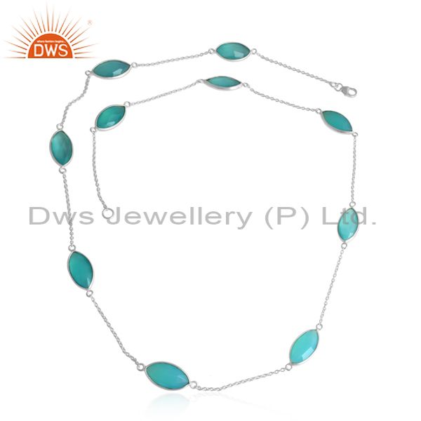 Aqua chalcedony gemstone 925 sterling silver women chain necklaces