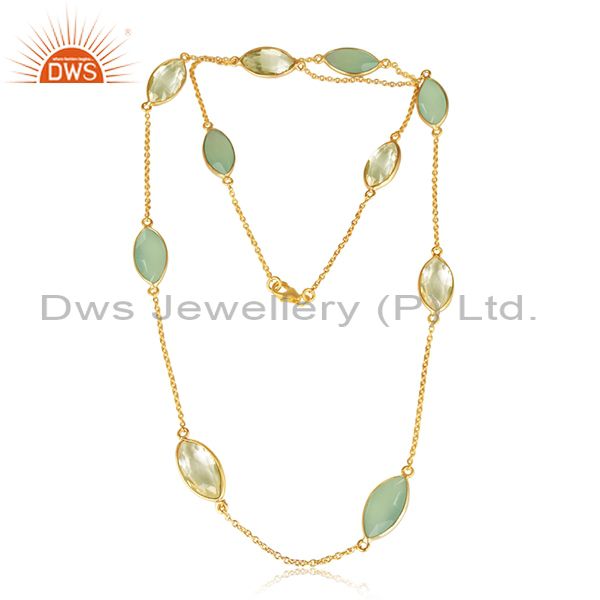 Lemon topaz chalcedony women gold plated silver chain necklaces
