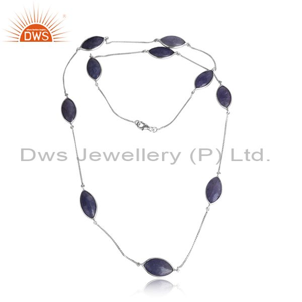 Tanzanite gemstone designer white rhodium plated silver necklace