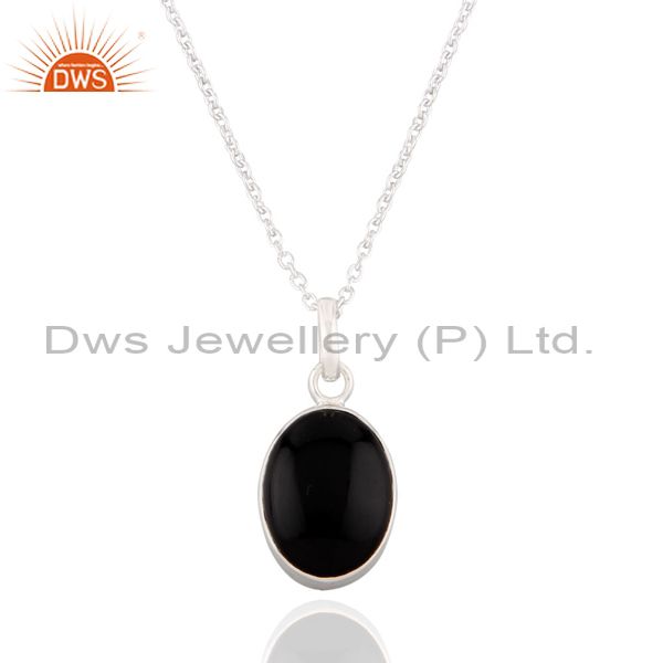 Glamour black onyx gemstone bezel set 925 sterling silver pendant with cha