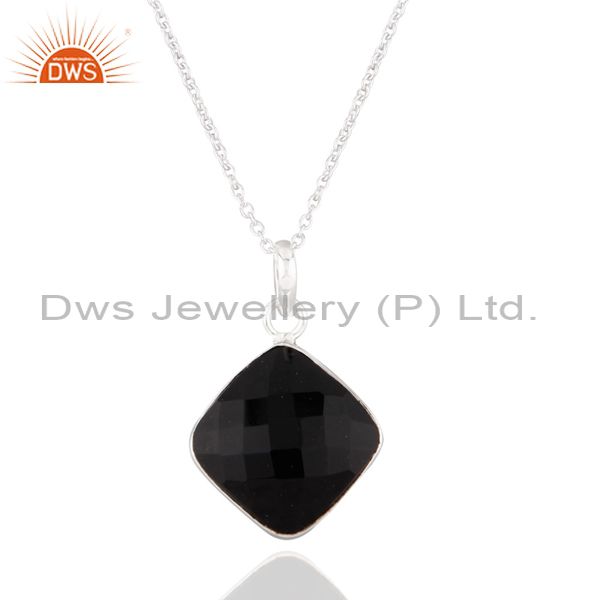 18mm cushion black onyx gemstone sterling silver pendant handmade jewelry 16" ch