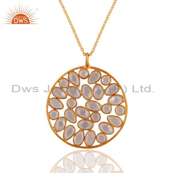 18k yellow gold plated on sterling silver white zircon designer pendant necklace