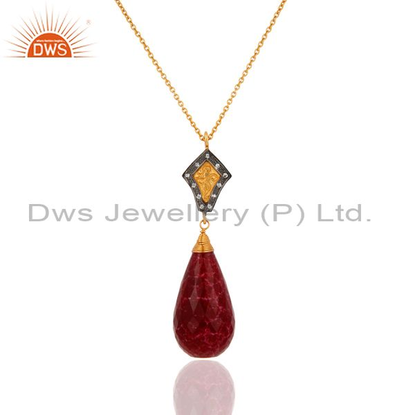 18k yellow gold plated sterling silver dyed ruby gemstone drop pendant chain