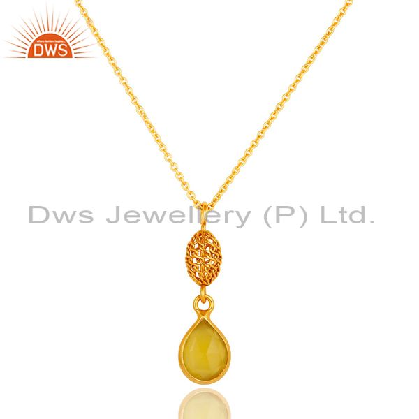 18k gold plated sterling silver yellow moonstone designer pendant with chain