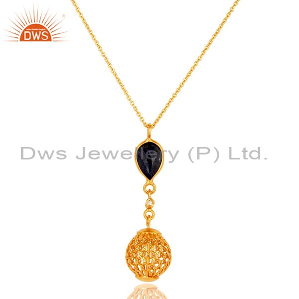 18k gold plated sterling silver blue sapphire and white topaz pendant with chain