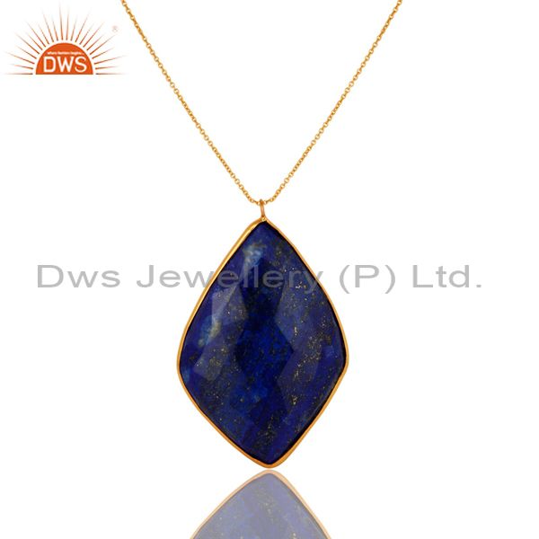 18k gold over sterling silver faceted lapis lazuli bezel set pendant with chain