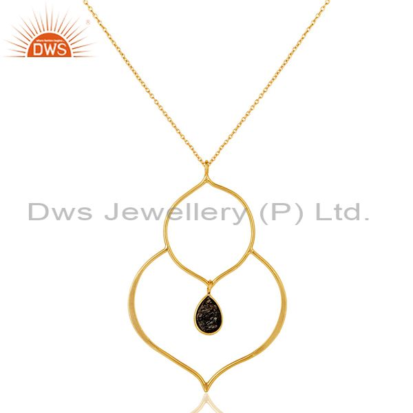 18k gold plated sterling silver bazel set pendant chain necklace with rutile