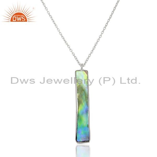 Natural abalone shell rectangle sterling silver white rhodium plated pendants