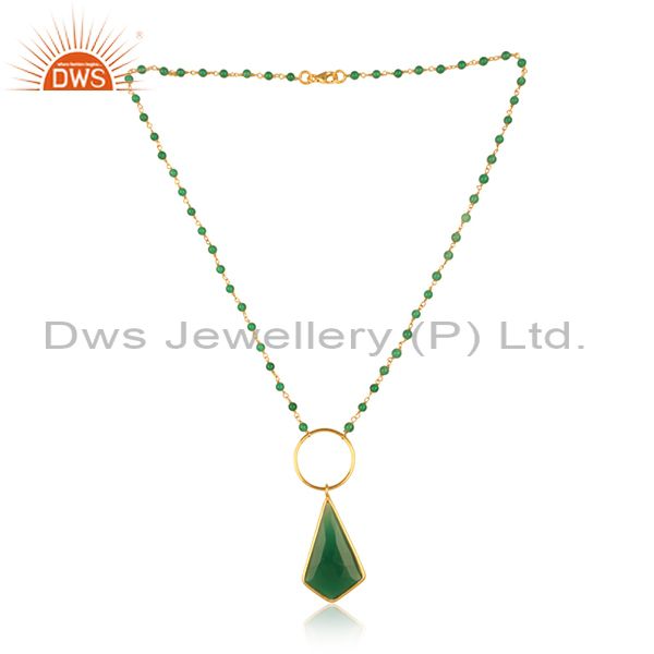 Green Onyx Pendant And Gold Plated Sterling Silver Necklace