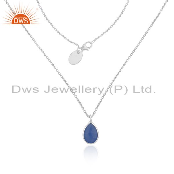 Blue chalcedony gemstone handmade fine sterling silver chain pendant wholesaler