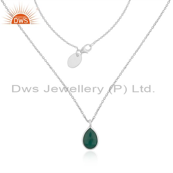 Green onyx gemstone fine sterling silver chain necklace wholesaler india