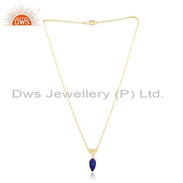Yellow gold plated silver natural lapis gemstone chain pendant jewelry