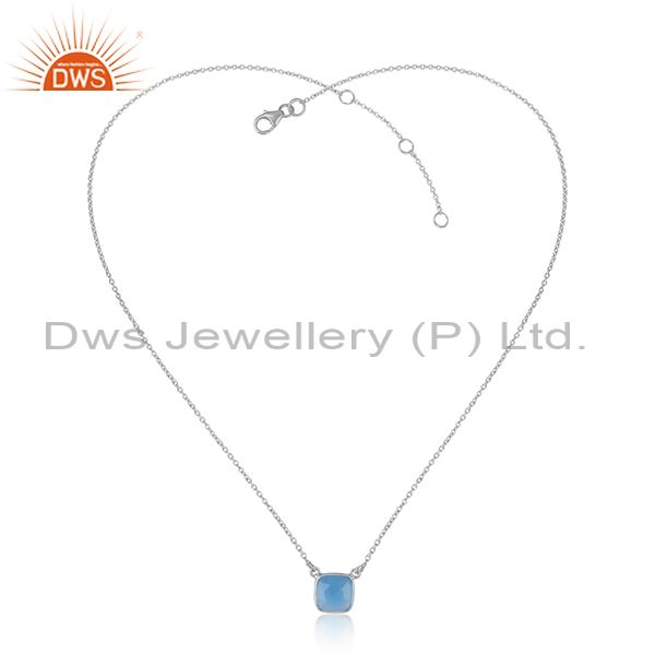 Handmade dainty necklace in silver 925 adorn with blue chalcedony