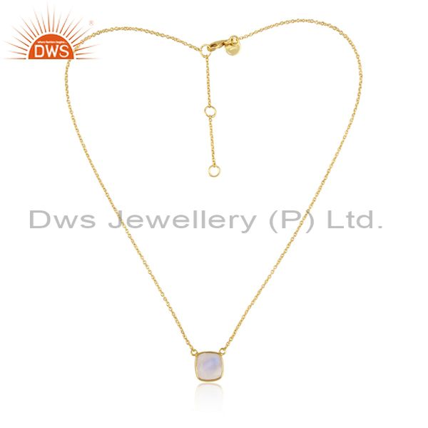 Yellow gold plated silver rainbow moonstone chain pendant jewelry