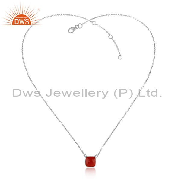 Handmade dainty necklace in silver 925 adorn with red onyx