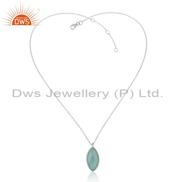 Aqua chalcedony gemstone sterling fine silver designer chain pendant
