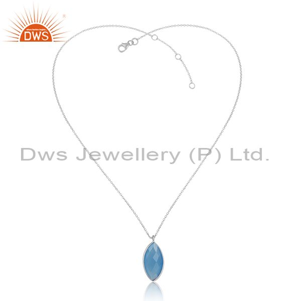 Blue chalcedony gemstone sterling fine silver chain pendants