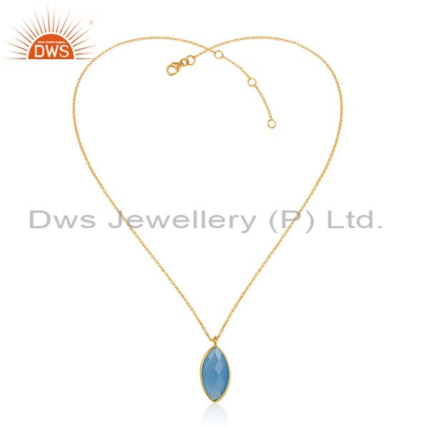 Blue chalcedony gemstone 18k gold plated silver chain pendants