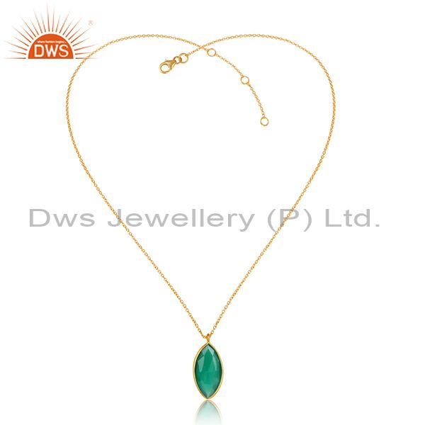 Green onyx gemstone 18k gold plated designer silver chain pendant