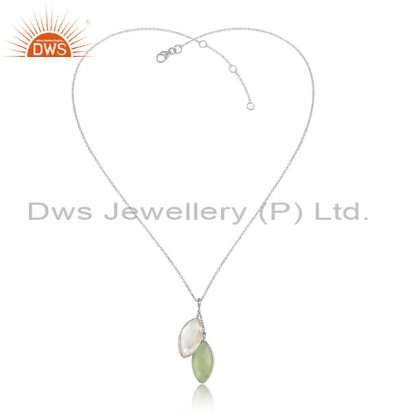 Crystal chalcedony gemstone designer fine silver chain pendants