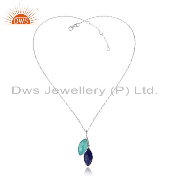 Aqua chalcedony lapis lazuli fine silver designer chain pendants