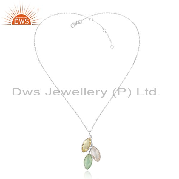 Prehnite crystal quartz gemstone women fine silver chain pendant