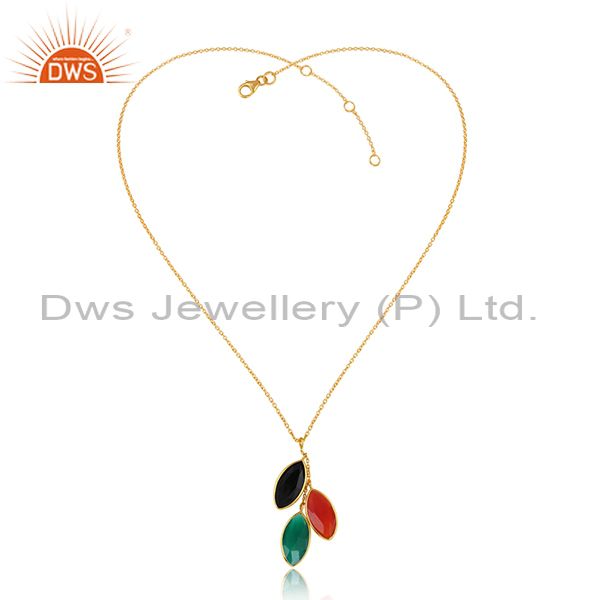 Natural onyx gemstone designer gold plated silver chain pendants