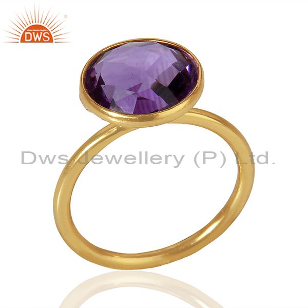 14K Yellow Gold Plated 925 Sterling Silver Round Cut Amethyst Stacking Ring
