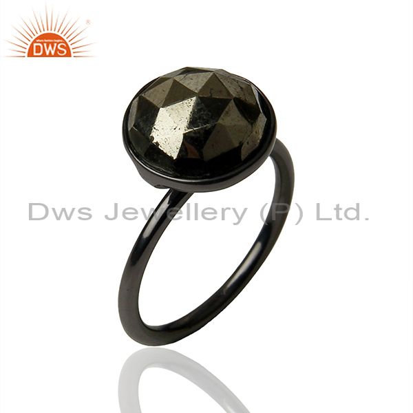 Black Rhodium Plated 925 Silver Pyrite Gemstone Womens Ring Supplier