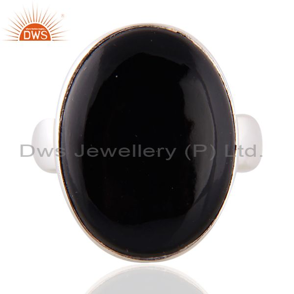 Natural Black Onyx Oval Shape Healing Gemstone Bezel Set Sterling Silver Ring