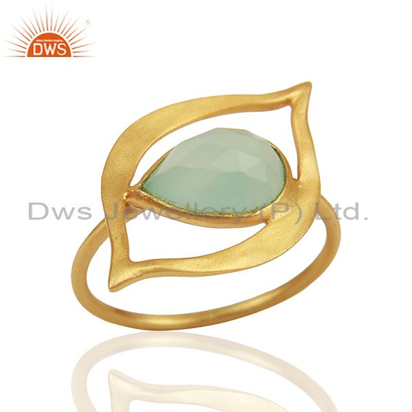 Aqua Chalcedony Evil Eye Designer Gold Plated Sterling Silver Wholesale Ring