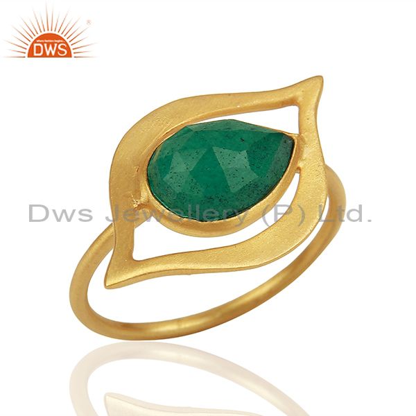 Emerald Dyed Evil Eye Designer Gold Plated Sterling Silver Wholesale Ring