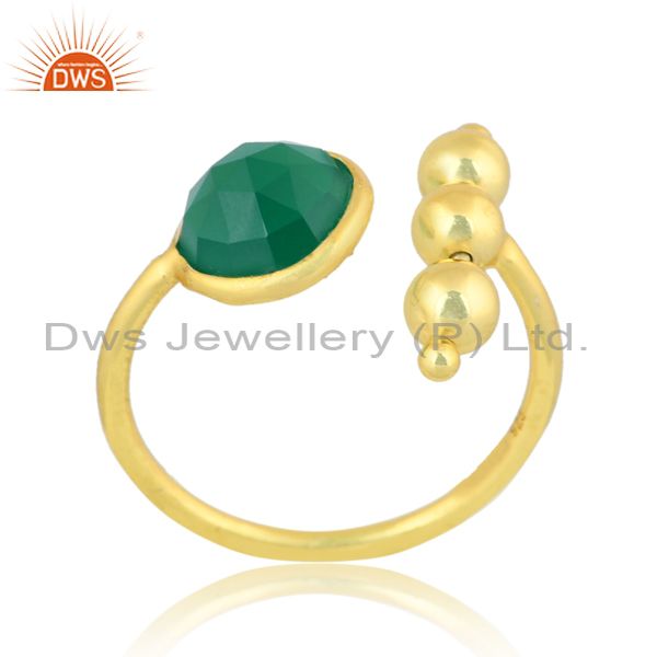 Green Onyx GEmstone Sterling Silver Gold Plated Designer Ring Manufacturer India
