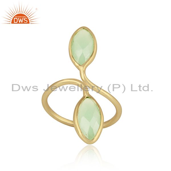 Prehnite Chalcedony Womens Designer Gold Plated Silver Rings