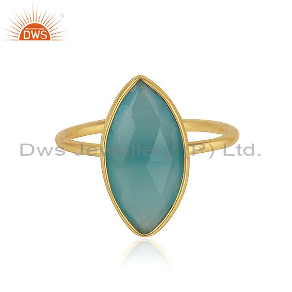 Marquise Shape Aqua Chalcedony Gemstone Silver Gold Plated Rings