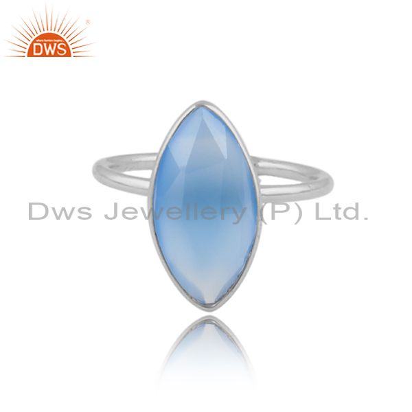 Blue chalcedony gemstone designer 925 sterling fine silver rings