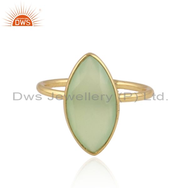 Prehnite Chalcedony Gemstone Womens Gold Plated Silver Rings